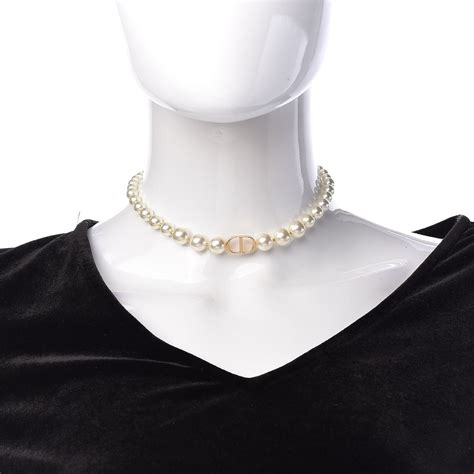 christian dior chain link necklace|Christian Dior pearl choker necklace.